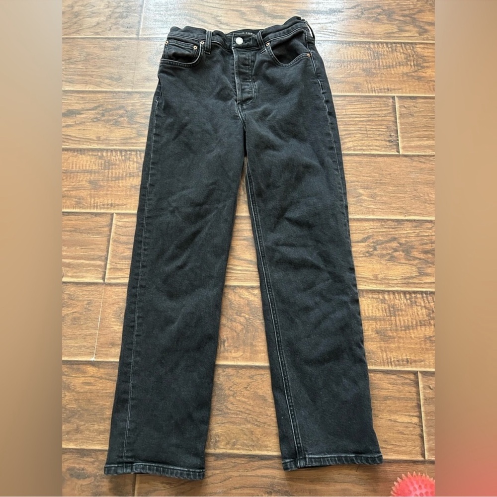 Denim Forum Black Straight Leg Jeans Size 26 The Arlo High Rise